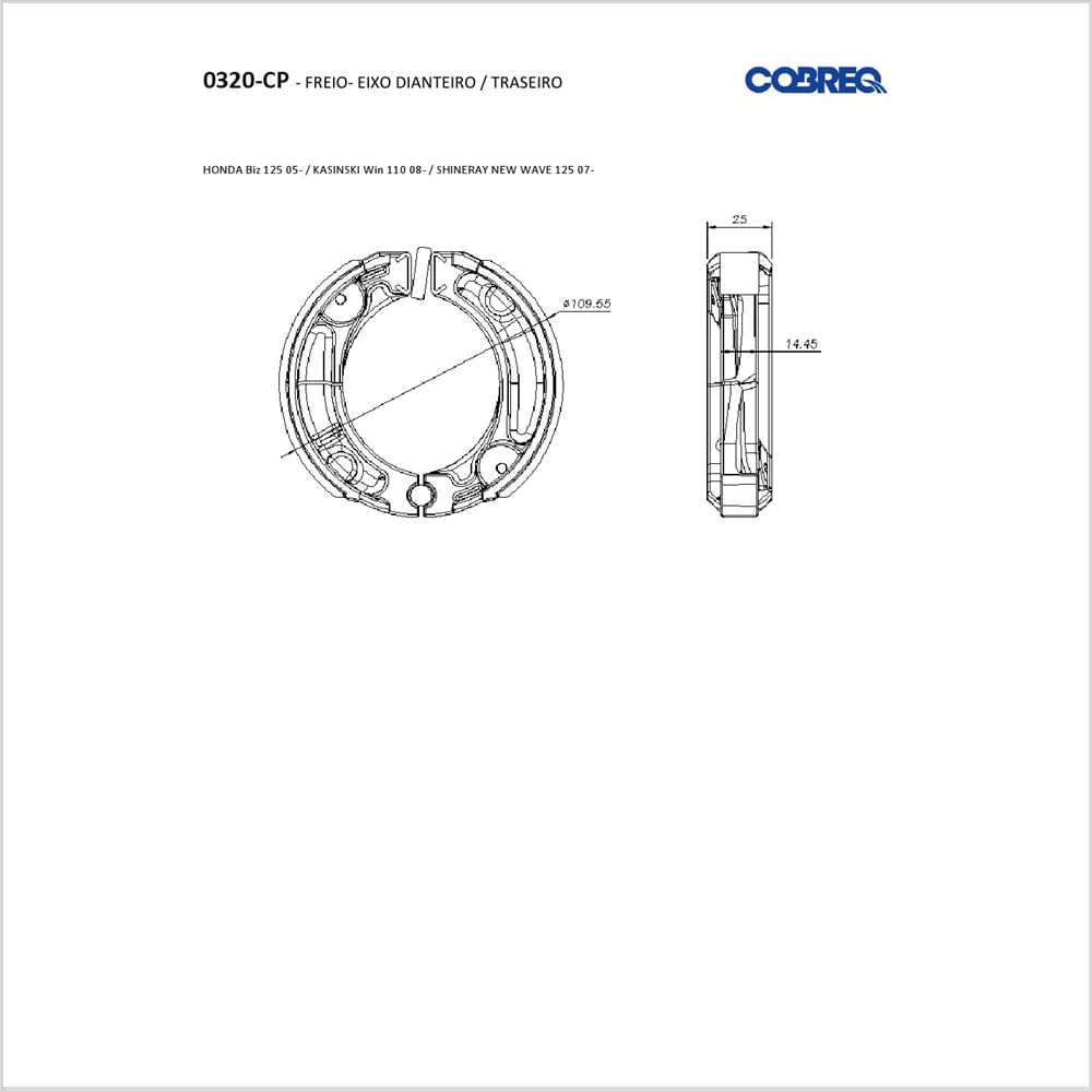 Encontraproduto.com.br - Patim Freio Cobreq (0320-Cp) Bros 150/160 T. - Pop/Biz 100