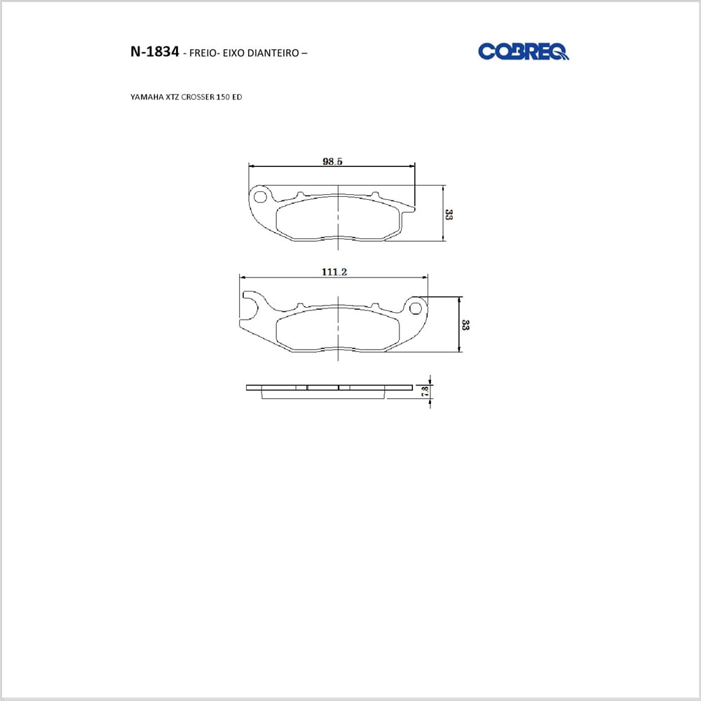 Encontraproduto.com.br - Pastilha Freio Cobreq N-1834 Xtz Crosser 150 14 Dianteiro (MP)