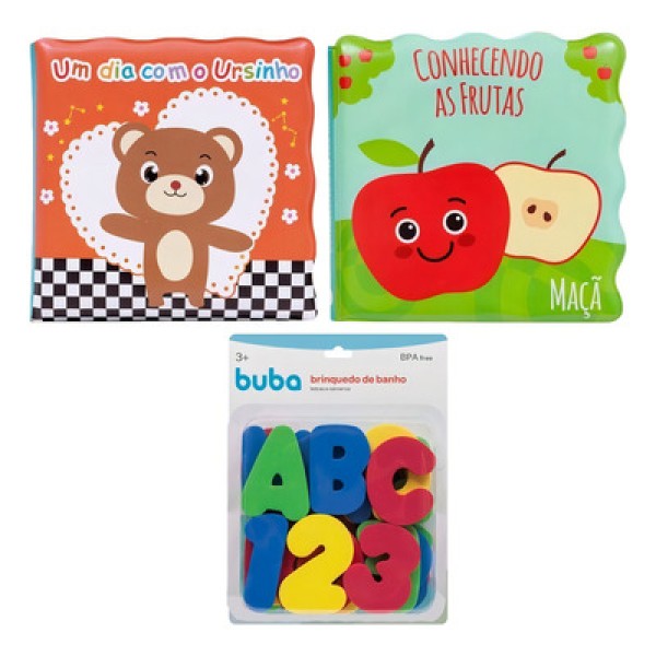 Encontraproduto.com.br - KIT 2 LIVRINHOS EDUCATIVO E 1 LETRAS E NÚMEROS BRINQUEDO PARA HORA DO BANHO INFANTIL BEBE MENINO MENINA BUBA Cor:Um Dia
