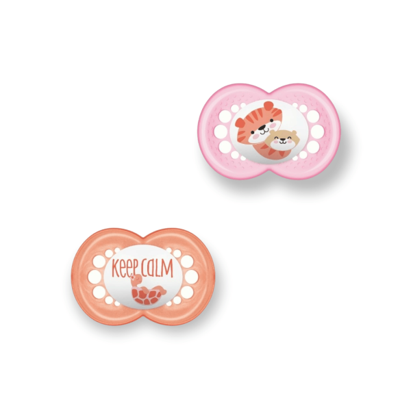 Encontraproduto.com.br - CHUPETA MAM 6 MESES FASE 2 BICO SILICONE SKINSOFT EMBALAGEM DUPLA Cor:Rosa Keep Calm Tigre