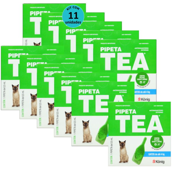 Encontraproduto.com.br - Pipeta Tea 0,5 Ml Antiparasitário Contra Pulgas Para Gatos De Até 4 Kg - König Kit Com 11