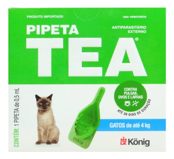 Pipeta Tea 0,5 Ml Antiparasitário Contra Pulgas Para Gatos De Até 4 Kg - König Kit Com 11