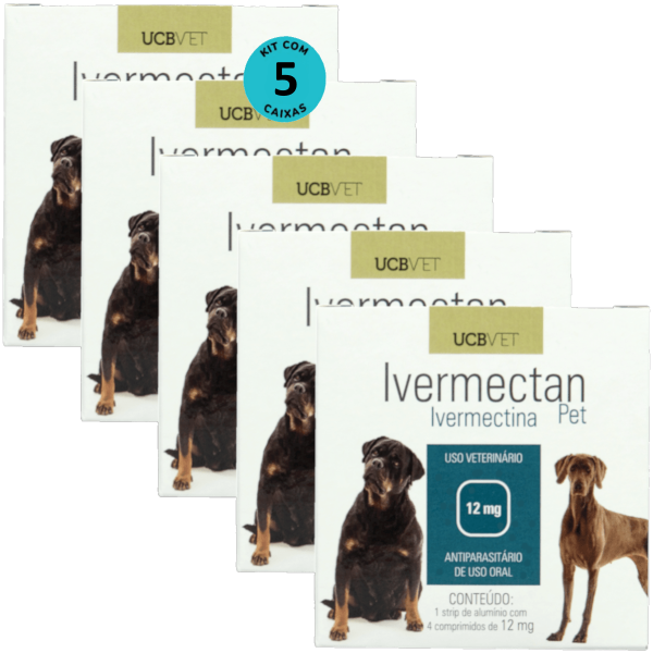Ivermectan Pet (Ivermectina) 12mg Com 4 comprimidos UCBVET Kit Com 5