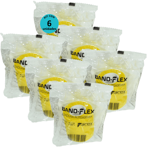 Encontraproduto.com.br - Atadura 5cm Amarela Band-Flex Autoadesiva Para Animais Farex Kit Com 6