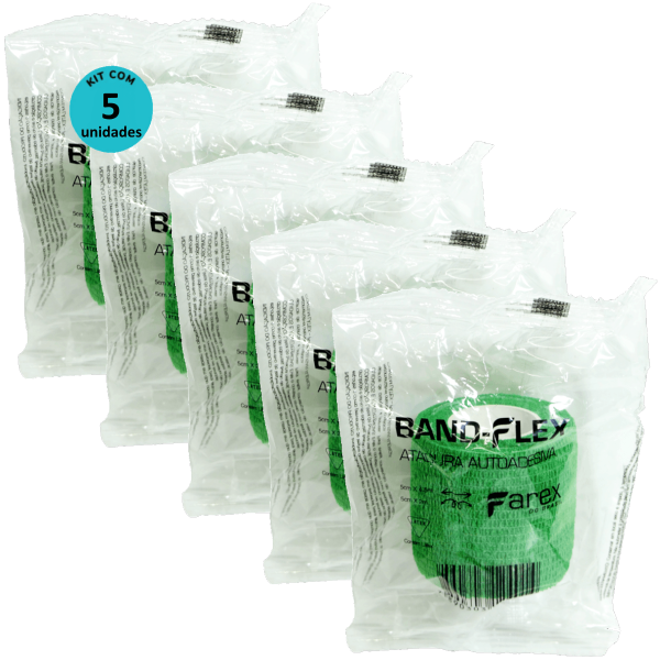 Encontraproduto.com.br - Atadura 5cm Verde Band-Flex Autoadesiva Para Animais Farex Kit com 5