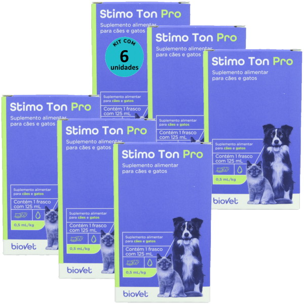Encontraproduto.com.br - Stimo Ton Pro 125ml Para Cães e Gatos Biovet Kit Com 6