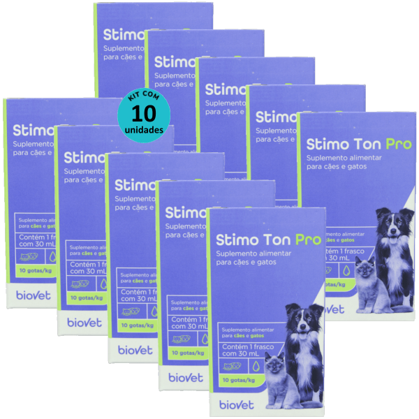 Encontraproduto.com.br - Stimo Ton Pro 30ml Para Cães e Gatos Biovet Kit Com 10
