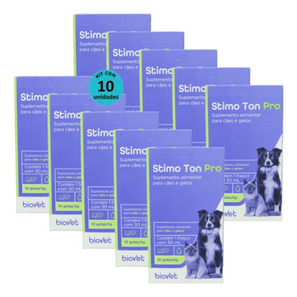 Encontraproduto.com.br - Stimo Ton Pro 30ml Para Cães e Gatos Biovet Kit Com 10
