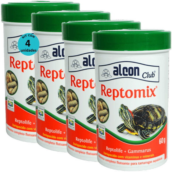 Encontraproduto.com.br - Ração Alcon Club Reptomix 60g Para Tartarugas Aquáticas Kit Com 4