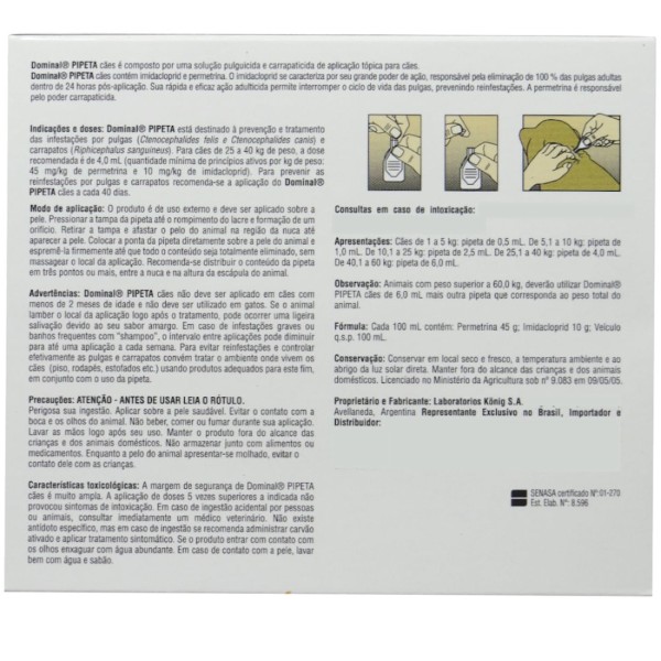 Encontraproduto.com.br - DOMINAL PIPETA PARA CÃES 25,1 A 40KG 4ML LARANJA KIT COM 10