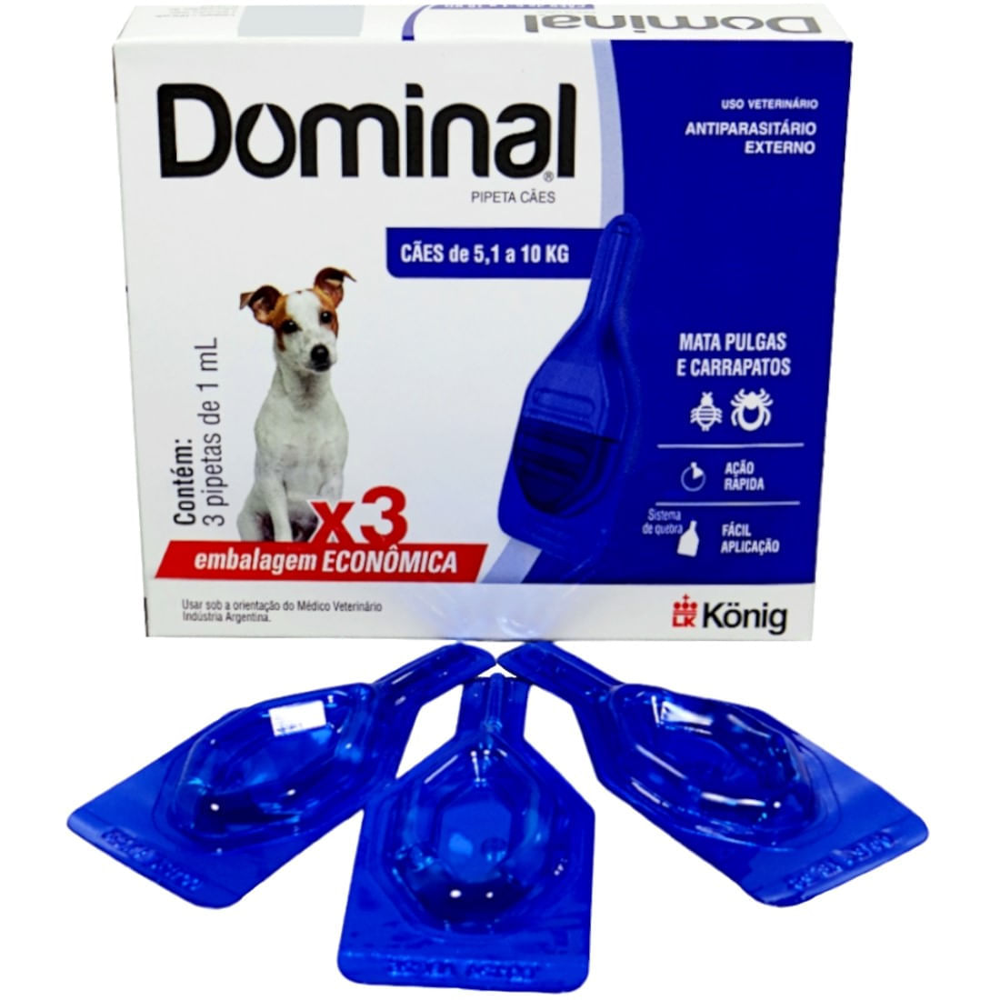 Encontraproduto.com.br - DOMINAL PIPETA PARA CÃES 5,1 A 10KG 1ML AZUL COM 3 UNID. KIT COM 20 CXS