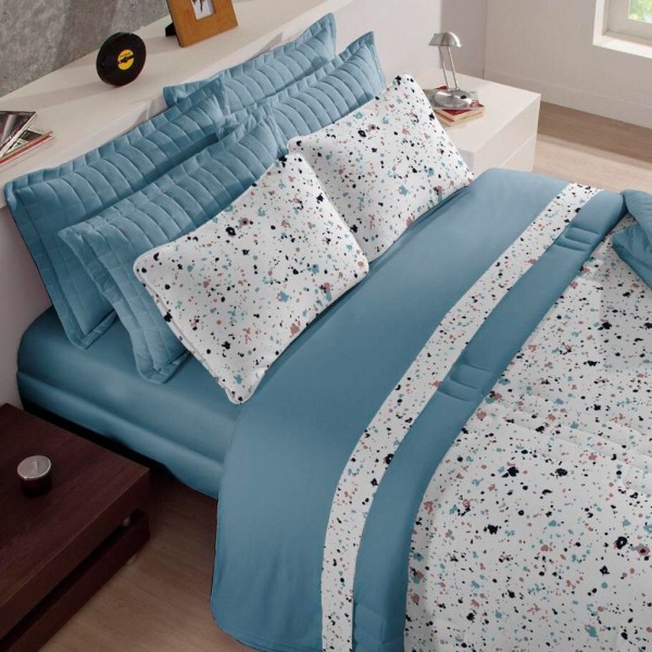 Encontraproduto.com.br - Jogo De Fronhas Estampada Tecebem Alegria 100% Algodão 50x70 Azul Claro