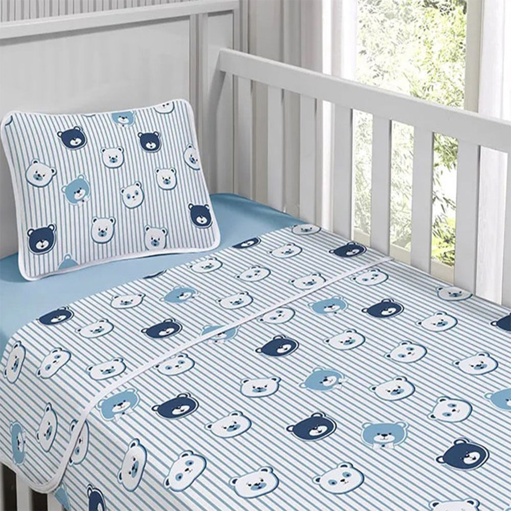 Jogo de Cama Tecebem Malha Berço Estampado Generosidade 3 Peças Azul