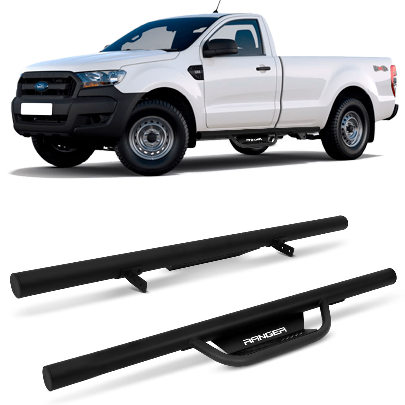 Estribo Lateral Ranger 2013 a 2022 Cabine Simples Tubular Preto Fosco