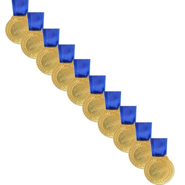 Encontraproduto.com.br - 10 Medalhas De 4cm Metal Redondas Com Centro Liso + Fita ouro