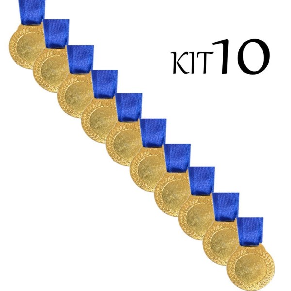Encontraproduto.com.br - 10 Medalhas De 4cm Metal Redondas Com Centro Liso + Fita ouro