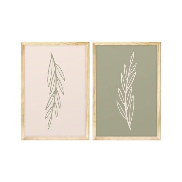 Encontraproduto.com.br - Kit 2 Quadros Decorativos Minimalista Ramos Tons Pasteis