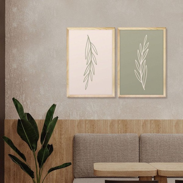 Encontraproduto.com.br - Kit 2 Quadros Decorativos Minimalista Ramos Tons Pasteis
