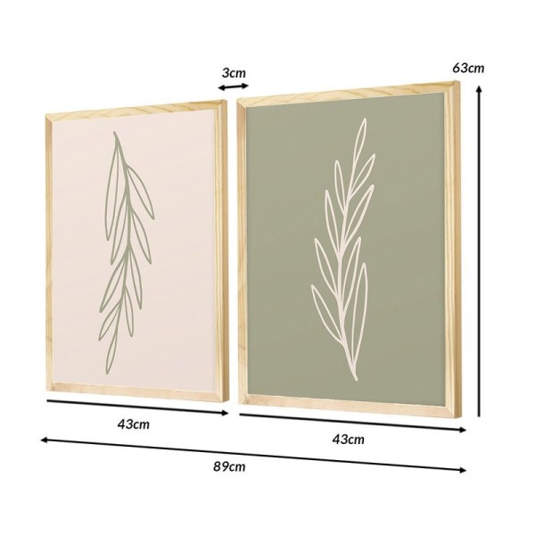 Encontraproduto.com.br - Kit 2 Quadros Decorativos Minimalista Ramos Tons Pasteis