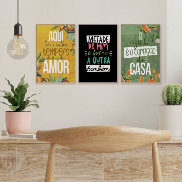 Encontraproduto.com.br - Kit 3 Quadros Decorativos para Cozinha Frases Casa Tempero Vida Amor