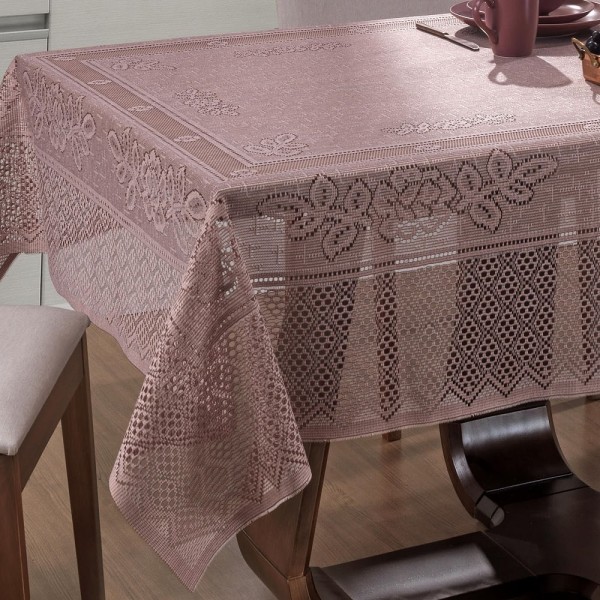 Encontraproduto.com.br - Toalha Mesa Retangular Renda Interlar Color Rose 6 Lugares