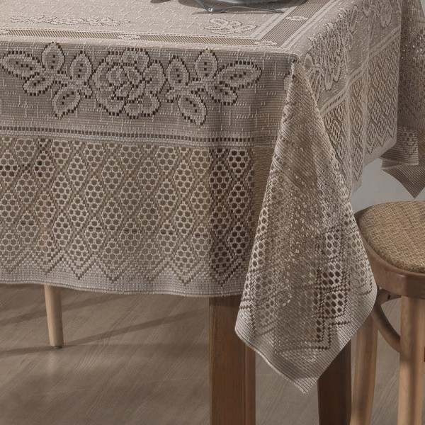 Encontraproduto.com.br - Toalha Mesa Retangular Renda Interlar Valência Desert 6 Lugares