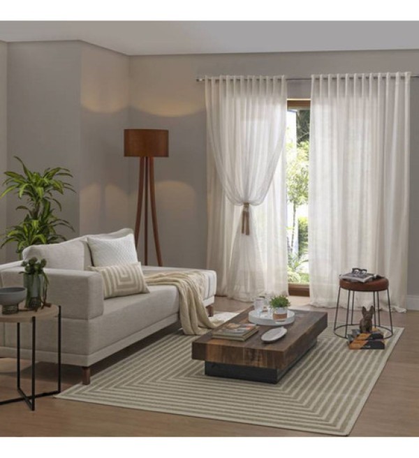 Encontraproduto.com.br - Cortina Interlar de Renda Classica para Sala/Quarto Com Forro 3,00m x 1,80m Pantalla Branca
