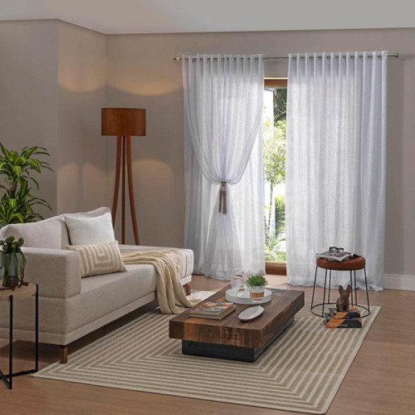 Cortina Interlar de Renda Classica para Sala/Quarto Com Forro 3,00m x 1,80m Pantalla Branca