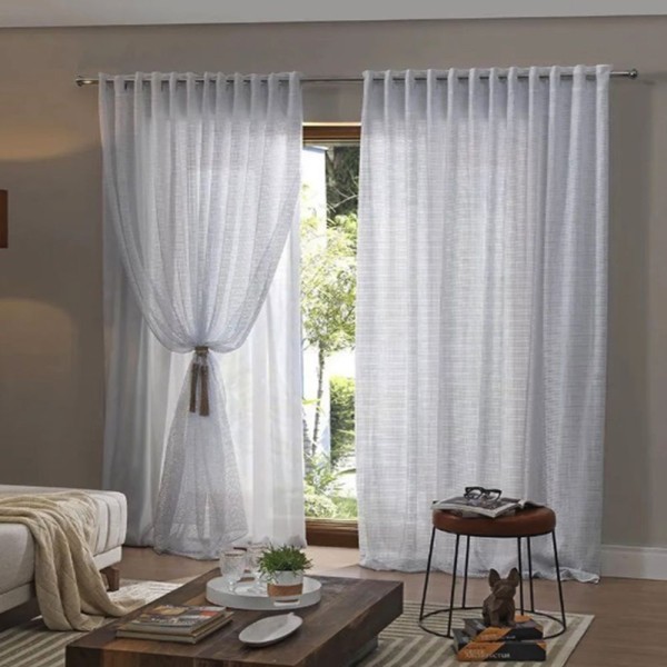 Encontraproduto.com.br - Cortina Interlar de Renda Classica para Sala/Quarto Com Forro 3,00m x 1,80m Pantalla Branca