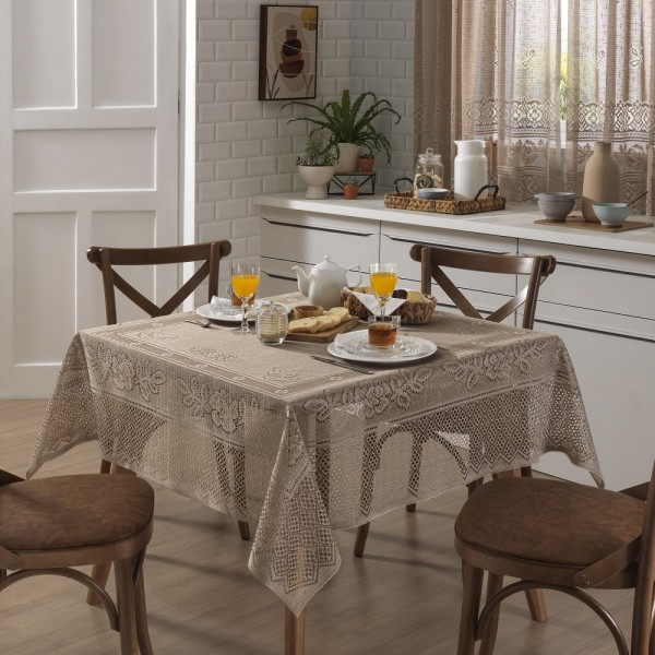 Encontraproduto.com.br - Toalha Mesa Quadrada Renda Interlar Valência Desert 4 Lugares