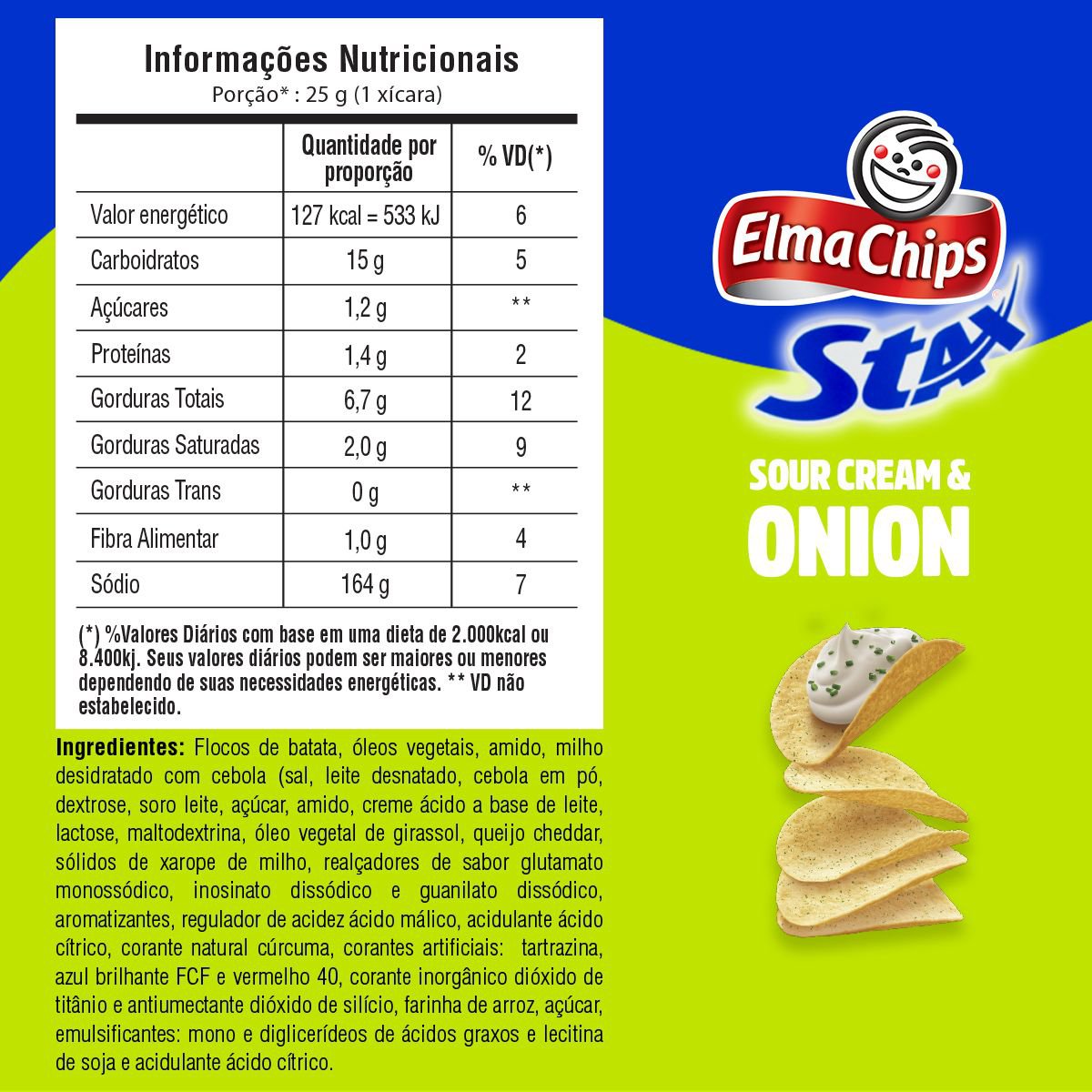 Encontraproduto.com.br - Snack Á Base De Batata Com Cebola Stax Elma Chips Pote 156G