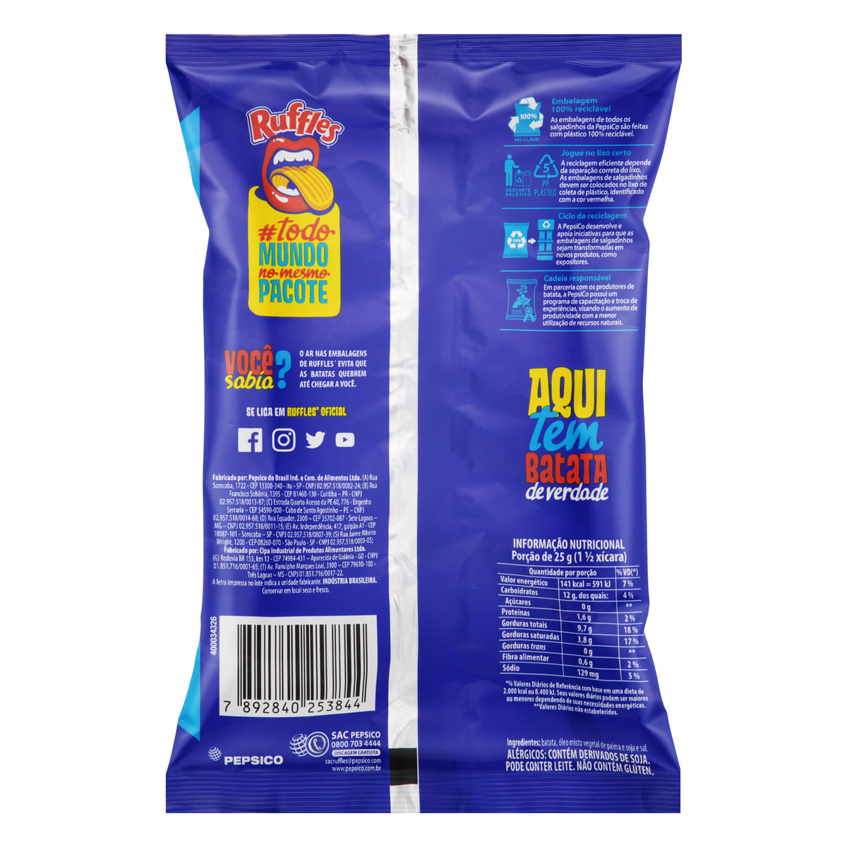 Encontraproduto.com.br - Batata Frita Ondulada Original Elma Chips Ruffles Pacote 57g