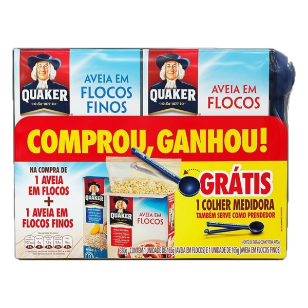 Encontraproduto.com.br - Kit Aveia em Flocos + Aveia em Flocos Finos Quaker 165g Cada Grátis 1 Colher Medidora