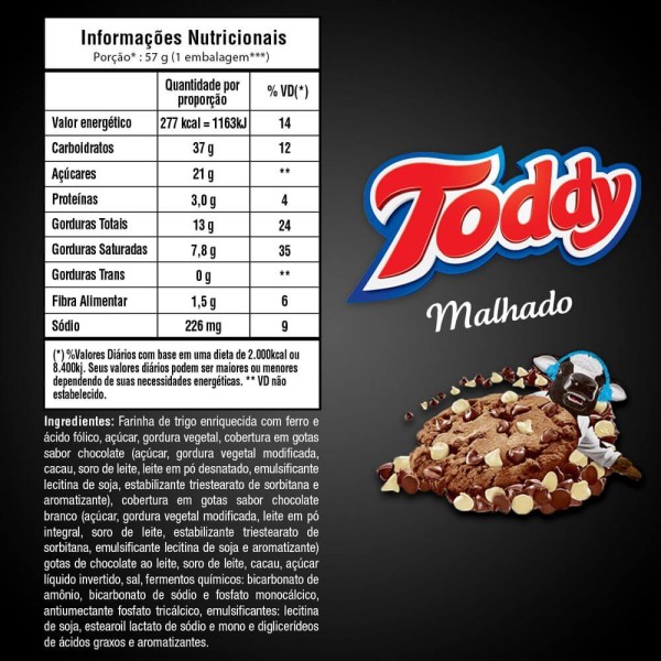 Encontraproduto.com.br - Biscoito Cookies Toddy Malhado Pacote com 57g