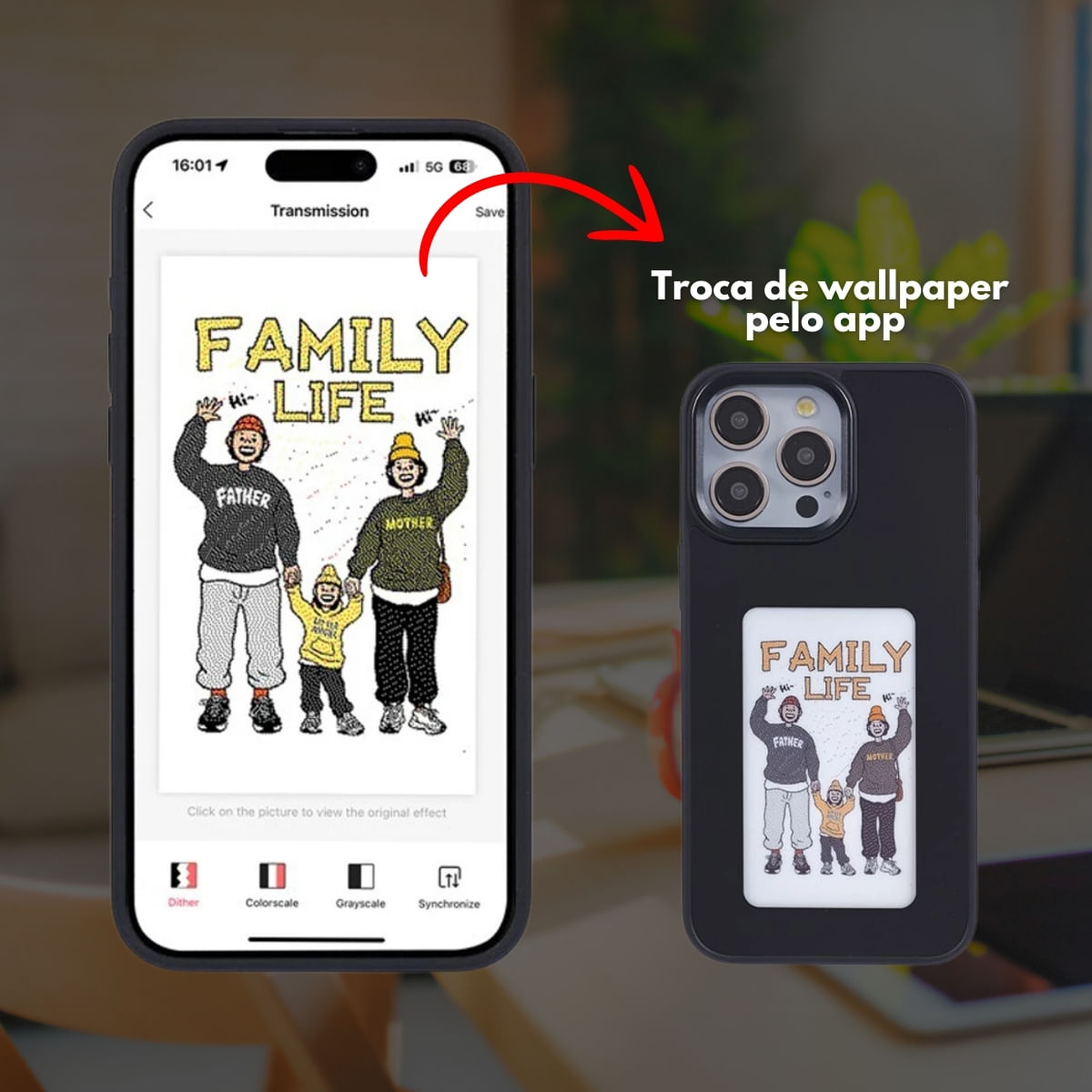 Encontraproduto.com.br - Capa Smart Display E-Ink NFC DIY Para Iphone 13 14 15 ProMax