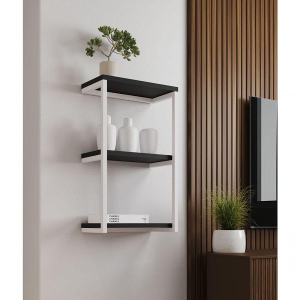 Encontraproduto.com.br - Nicho De Parede Para Quarto 3 Prateleiras Branco E Preto