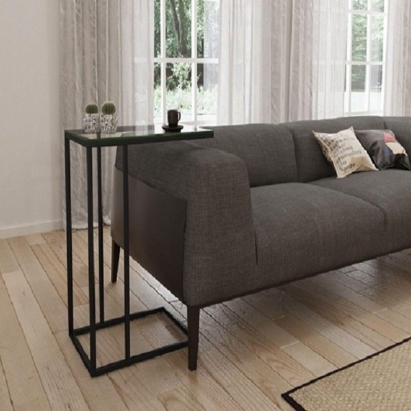 Encontraproduto.com.br - Mesa Lateral Encaixe Elena Preto E Tampo De Vidro 1