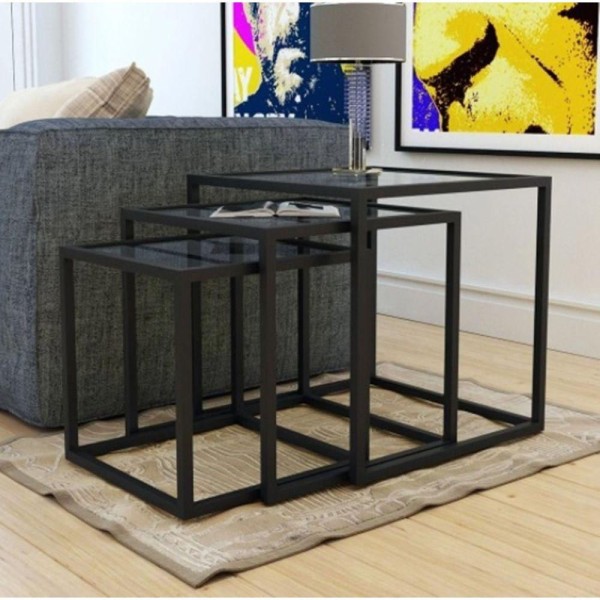 Encontraproduto.com.br - Trio Mesa Lateral Isabela Preto Vidro