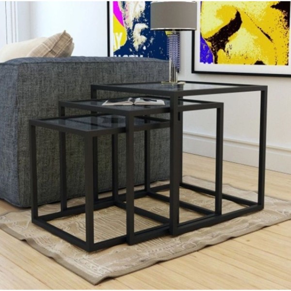 Encontraproduto.com.br - Trio Mesa Lateral Isabela Preto Vidro