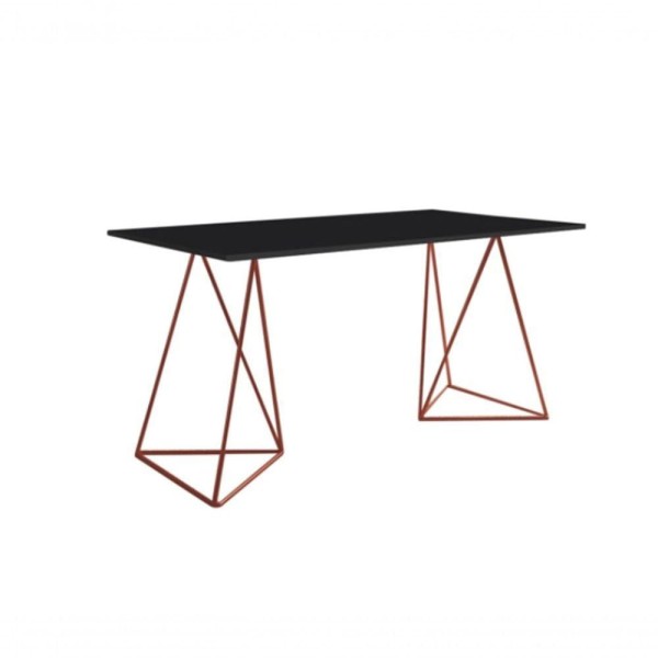 Encontraproduto.com.br - Mesa Escritório Escrivaninha Bela Vista Cobre E Tampo Preto