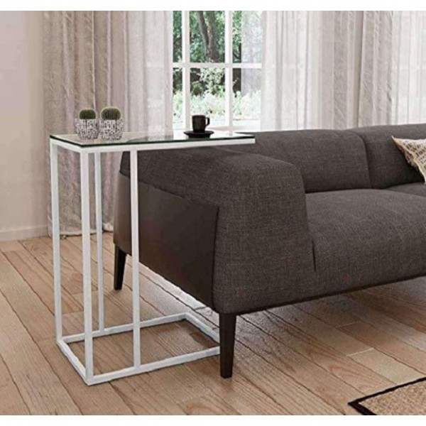 Encontraproduto.com.br - Mesa Lateral Encaixe Apoio Elena Branco Tampo Vidro