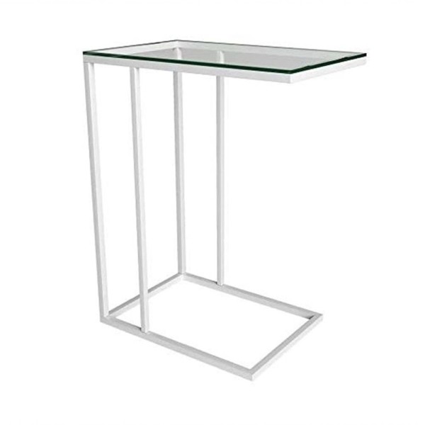 Encontraproduto.com.br - Mesa Lateral Encaixe Apoio Elena Branco Tampo Vidro