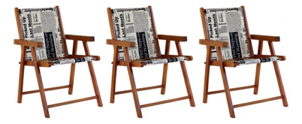 Encontraproduto.com.br - Conjunto 3 Cadeiras Praia Dobrável Em Madeira Envernizada Cor Jornal
