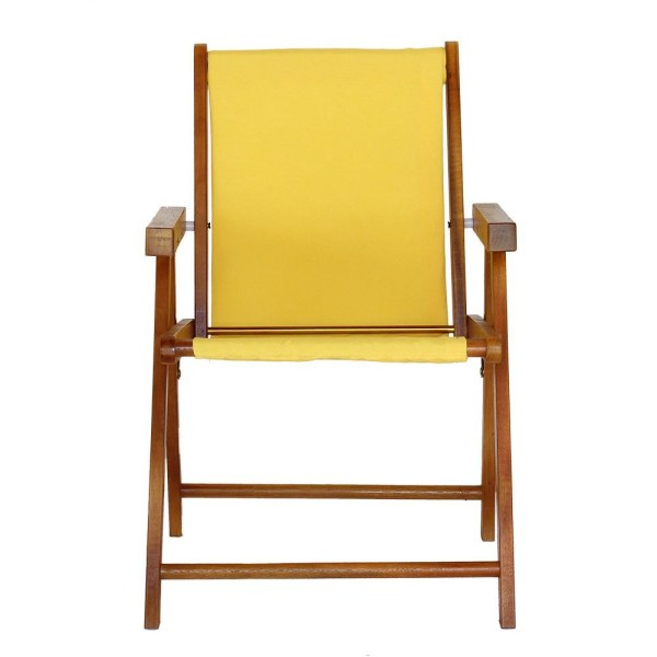 Encontraproduto.com.br - Kit 2 Cadeiras Praia Dobrável Em Madeira Maciça Envernizada Com Tecido Amarelo