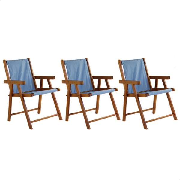 Kit 3 Cadeira Praia Dobrável Madeira Envernizada-list Laranja