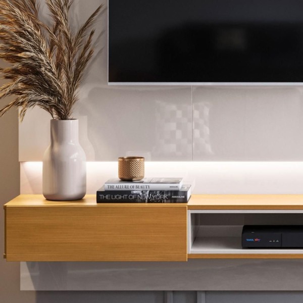 Encontraproduto.com.br - Painel Paris Grande 1.8 Tv Até 70 Polegadas Nicho Decorativo Fita Led 2 Gavetas Espaçosas - Off