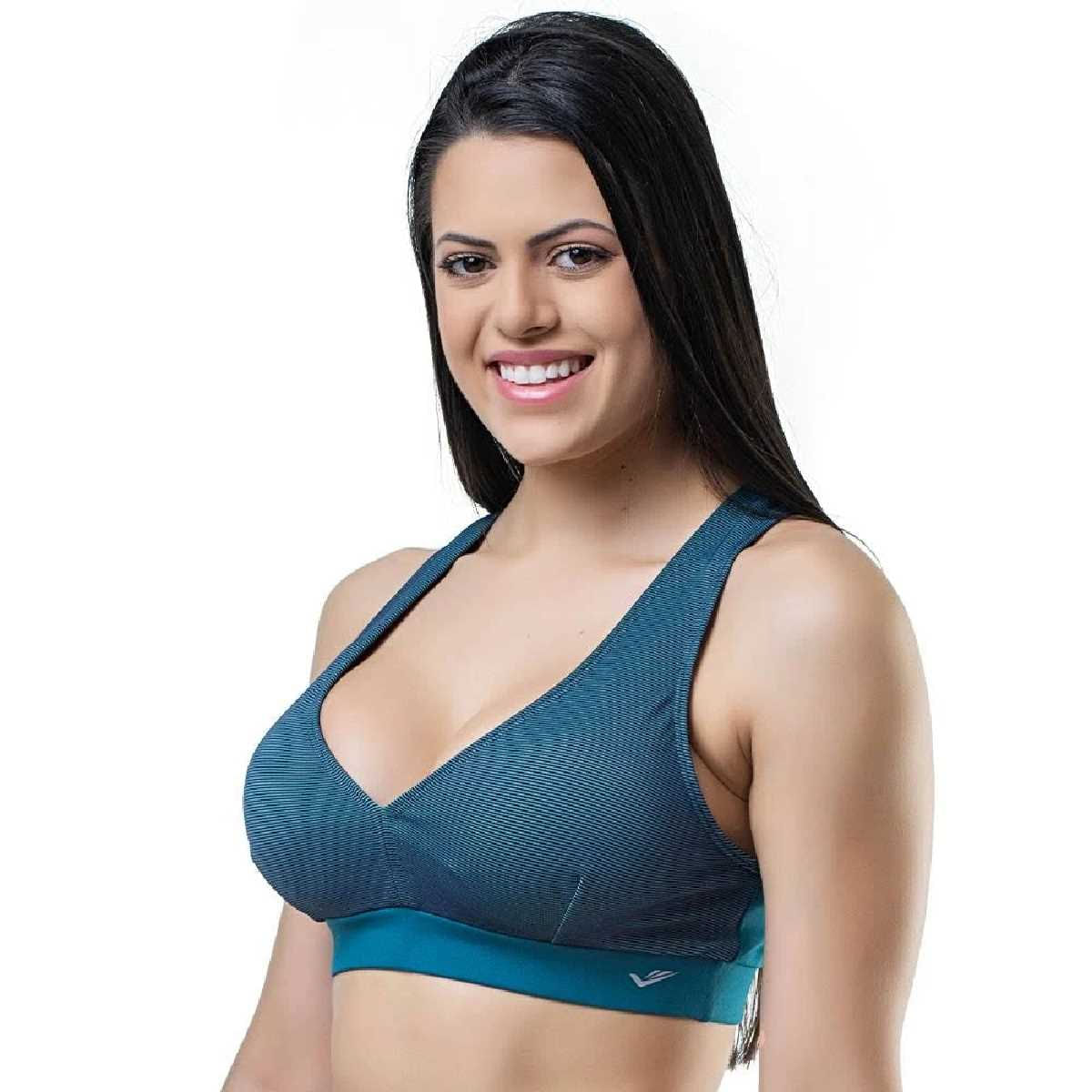 Top Elite Fitness Com Abertura Feminino - Verde e Petróleo