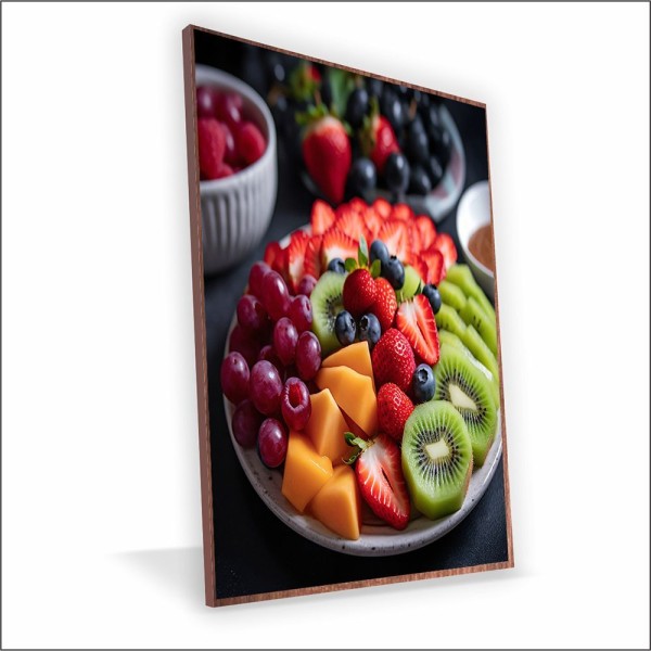 Encontraproduto.com.br - Quadro Salada De Frutas Canvas Com Vidro Tamanho-moldura 60x40 Caixa Cor Madeira