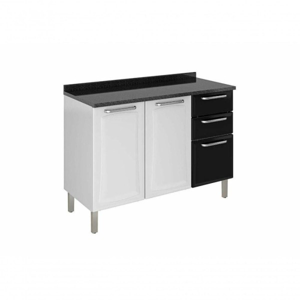 Encontraproduto.com.br - Balcão de Cozinha Itatiaia em Aço. 3 Portas e 2 Gavetas, Branco e Preto Tarsila