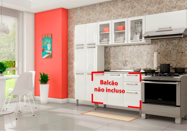 Encontraproduto.com.br - Cozinha Branca em Aço 3 Peças Tarsila com 3 Vidros